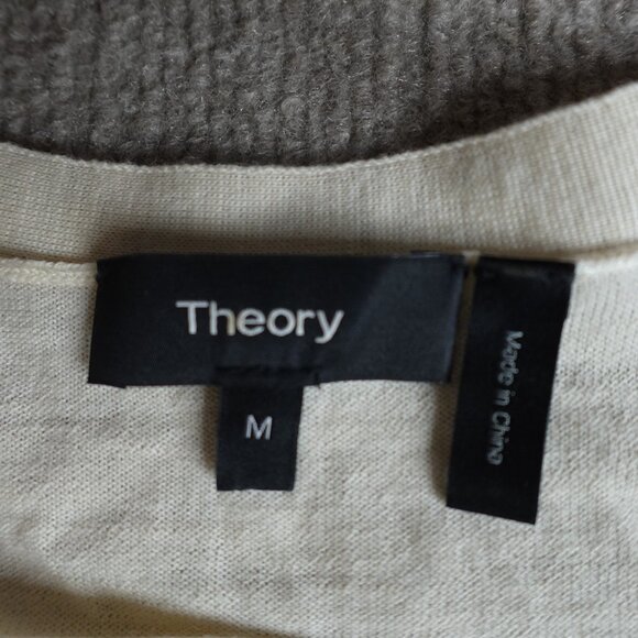 Theory Womens Sweater Medium Beige Solid V Cardigan 100% Wool Preen - Picture 7 of 9